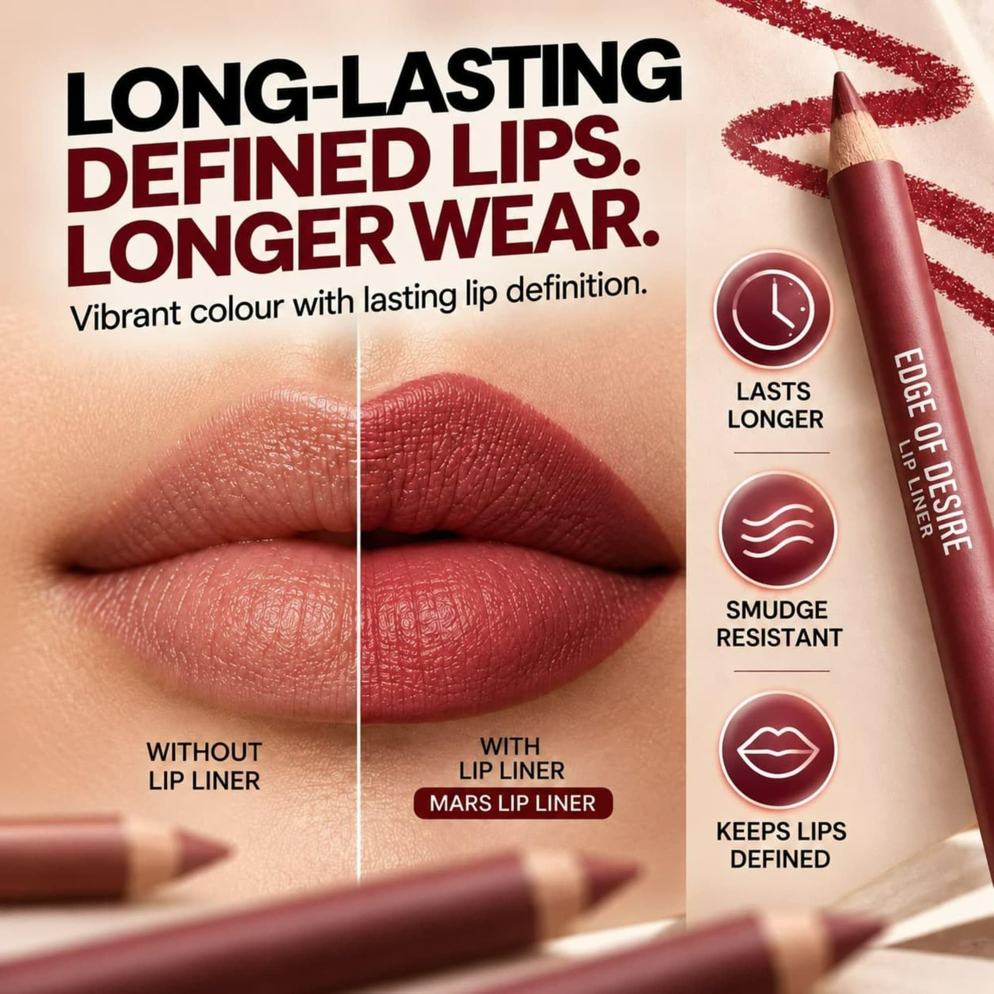 MARS Edge of Desire Lip Liner Set of 10 | One Swipe Smooth Application | Long Lasting & Travel Friendly Lip Pencil | Multicolor (Set-A) (1.4g x 10)