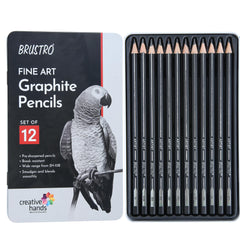 Brustro Artists Fineart Graphite Pencil Set of 12 (10B-2H) with Elegant Tin Box