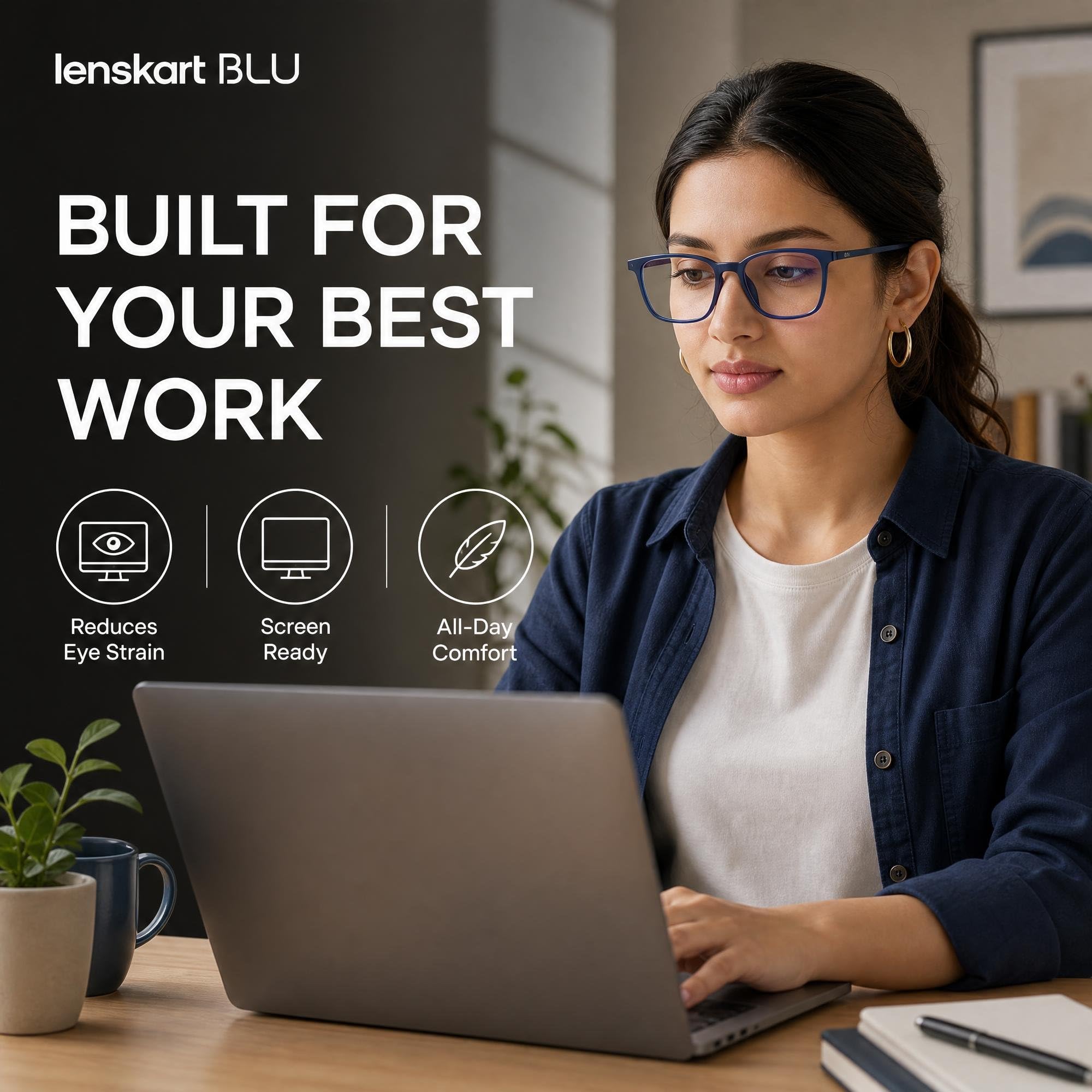 LENSKART BLU | Zero Power Blue Cut Computer Glasses | Gaming Glasses | Anti Glare, Lightweight & Blocks Harmful Rays | UV Protection Specs | Men & Women | Medium | LB E13526