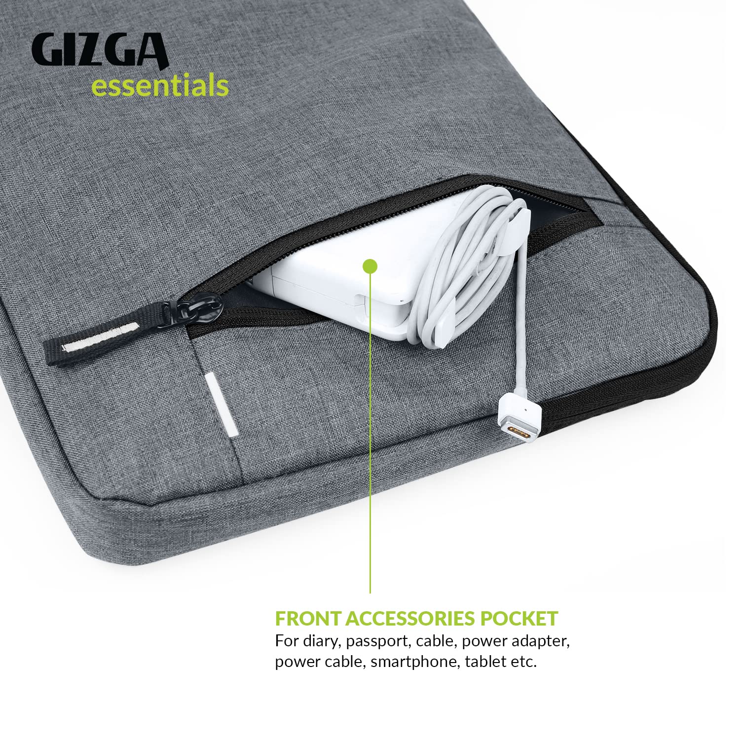 Gizga Essentials Laptop Bag Sleeve Case Cover Pouch with Handle for 15.6 inches Laptop, Padded Laptop Compartment, Premium Zipper Closure Water Repellent Nylon Fabric, Grey