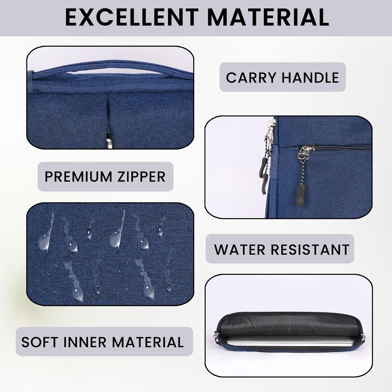Bennett Drax Water Resistant Laptop Sleeve for 14 inches laptops Case Cover Pouch 14-14.3 inch with Oxford Fabric Dell/Lenovo/ASUS/Hp/LOQ/MacBook/thinkpad/ideapad/magicbook/Legion/vivobook (Blue)
