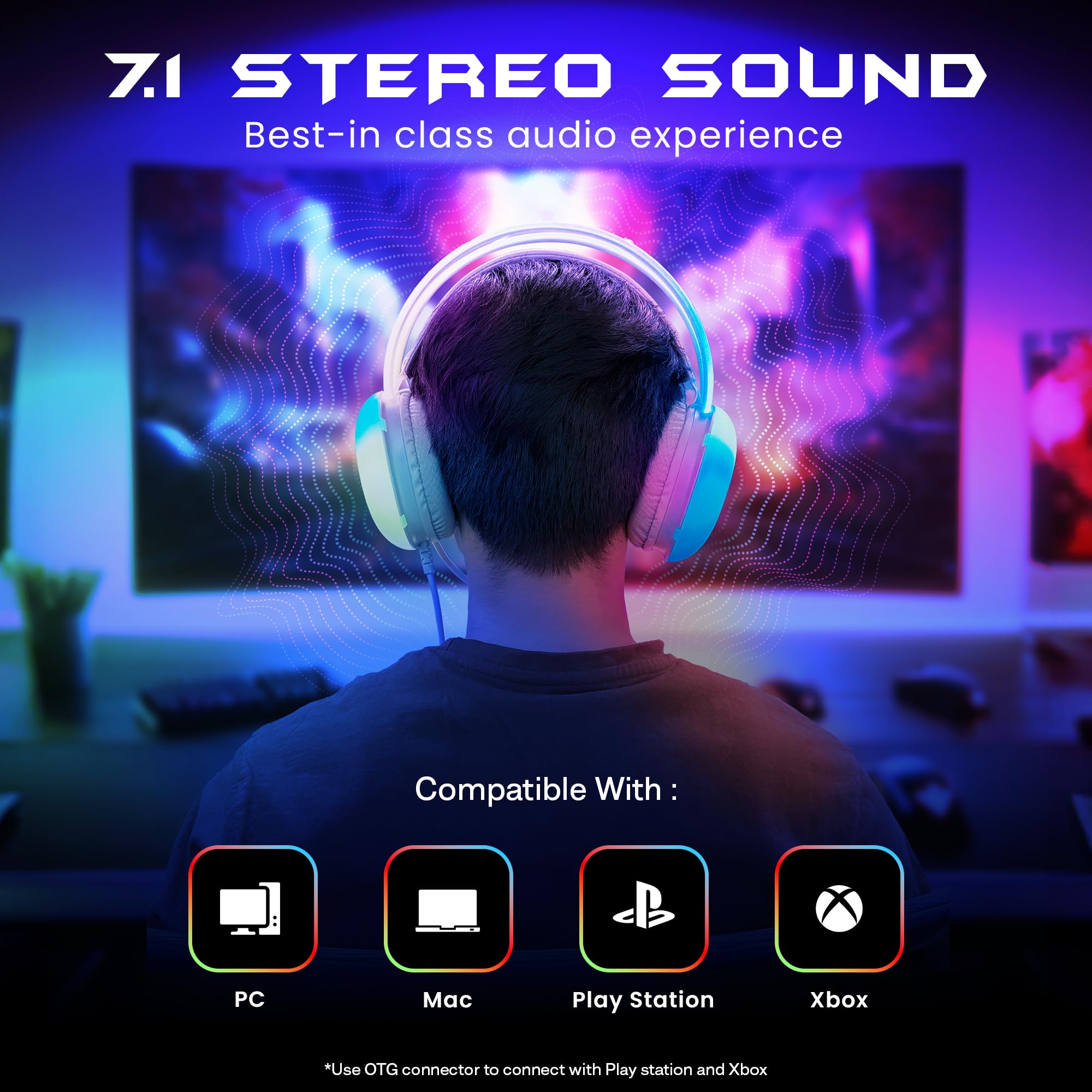 HAMMER Blaze Wired Over Ear Gaming Headphones with Mic, 50mm Drivers, Full RGB Lights, Gaming Headset with Adjustable Bands, Breathable earcushion, 1.5Mtr Wire with USB (Cyan)