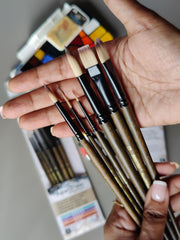 Brustro AquaStrokes Artist Brushes | Set of 6 | Ideal for Watercolour, Gouache, Acrylics, Oil Brush, Synthetic Bristles, Wooden Handle | Made for Students and Professionals Artists