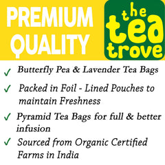 the tea trove Blue Butterfly Pea Flower Lavender Tea Bags - 30 Eco-Friendly Lavender Tea in Resealable Pouch - Caffeine Free Blue Pea Flower For Iced Teas & Cocktails|Pack Of 1,18 Gram