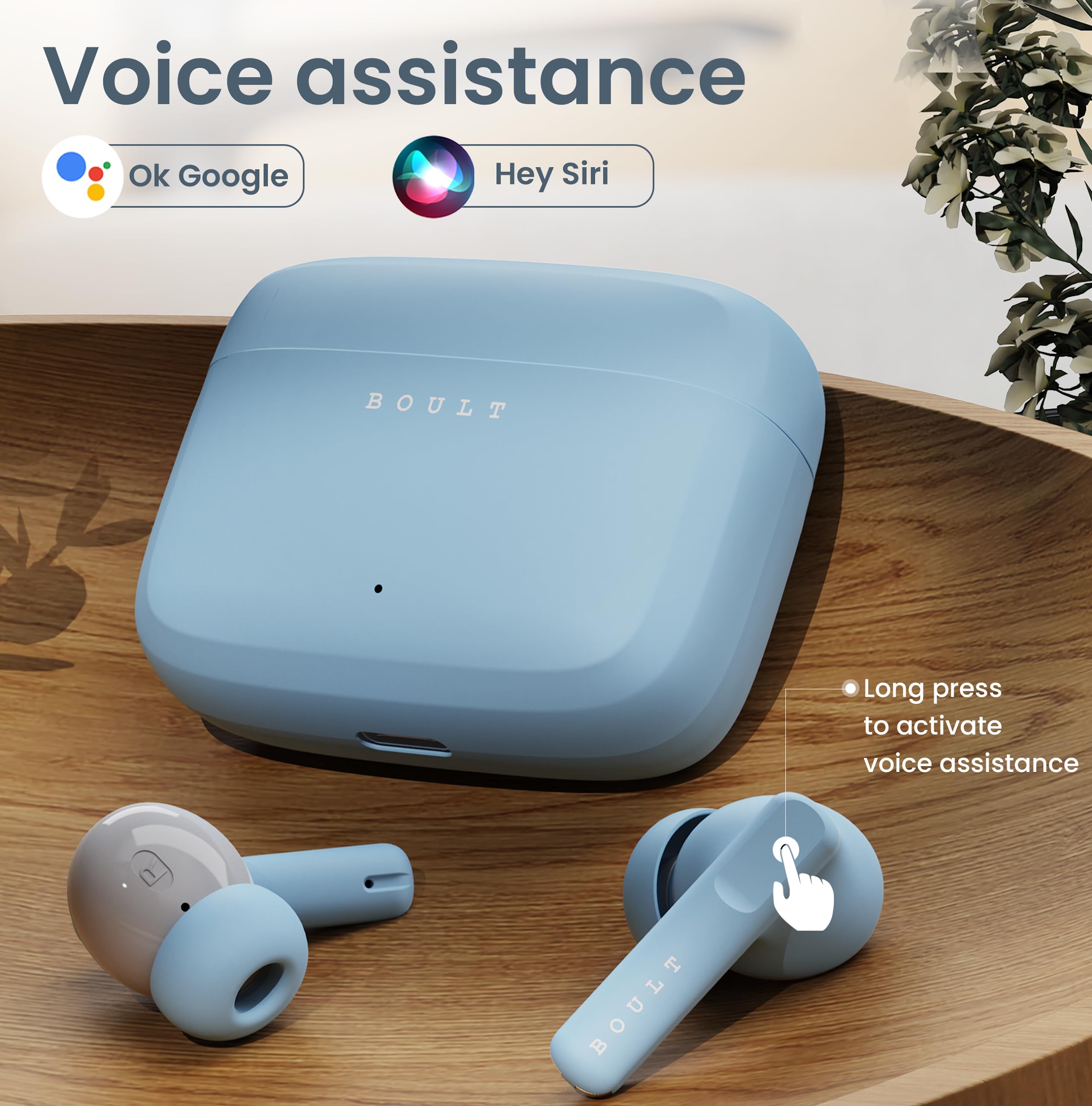 Boult Z60 Truly Wireless in Ear Earbuds with 60H Playtime, Zen™ ENC Mic, 50ms Low Latency, 13mm Bass Drivers, Type-C Fast Charging, Made in India, BT V5.3, Touch Control, IPX5 Ear Buds (Powder Blue)