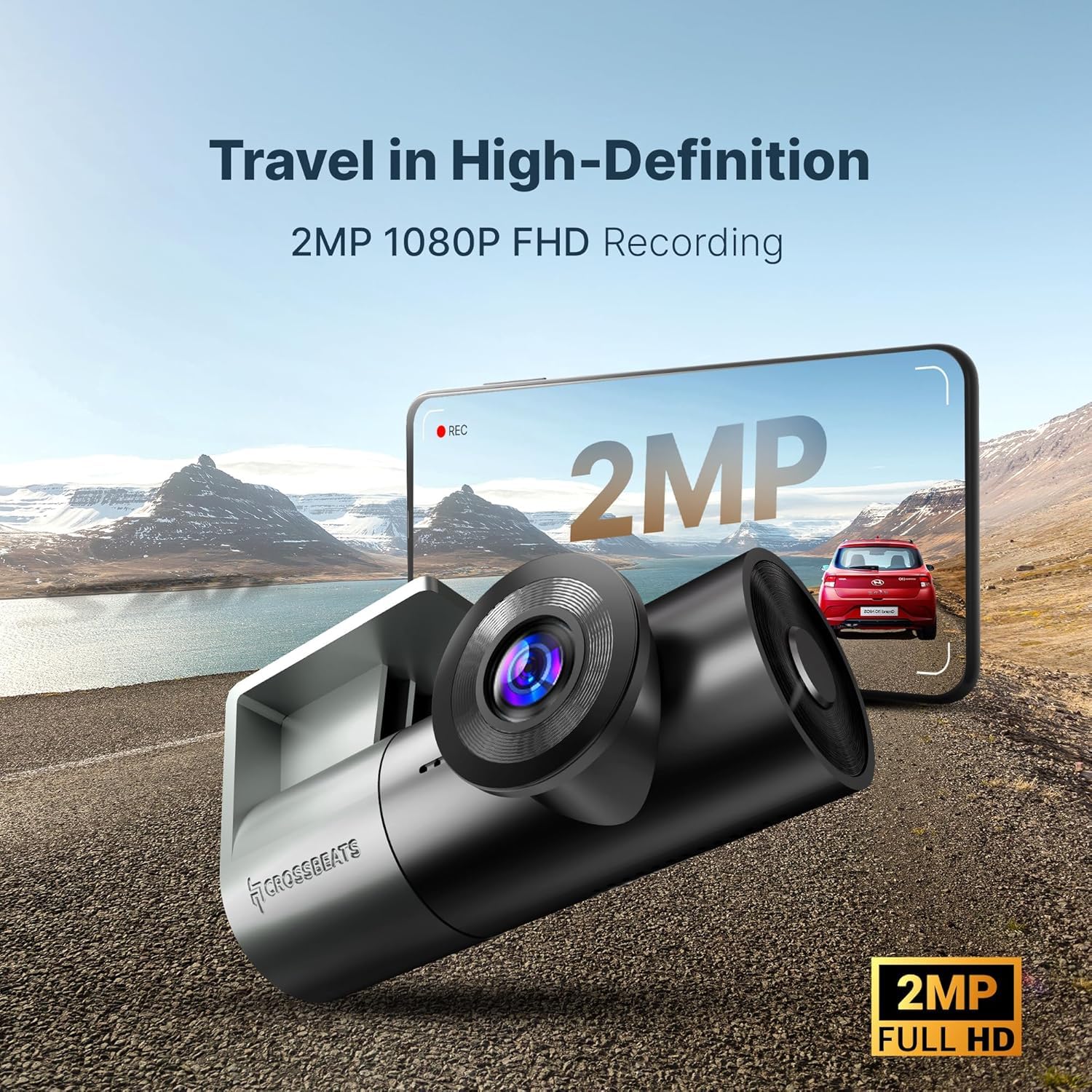 Crossbeats RoadEye Neo 2025 Launch Dash Camera for Car | WiFi & APP | 2MP FHD 1080p 170° Wide Angle Dashcam for Car | 360° Front Camera | Night Vision cam | G-Sensor | Loop & Audio Recording