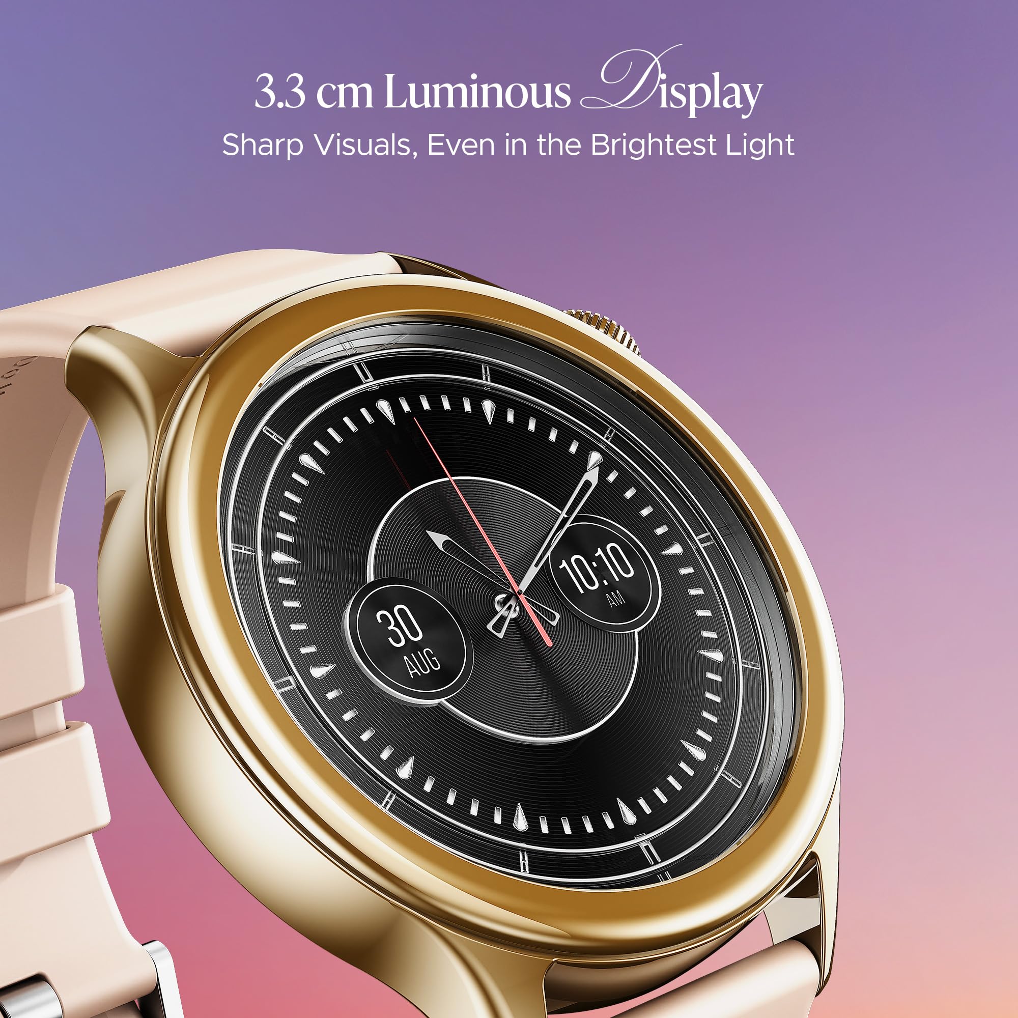 boAt Enigma Daze Women's Luxury Smart Watch w/ 1.3”(3.3cm) Luminous Display, Emergency SOS Live Location Sharing, Functional Crown, Watch Face Studio, QR Tray, BT Calling, HR & SpO2 (Cherry Blossom)