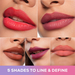 RENEE Outline Lip Liner - Combo of 5 with Built-in Sharpener l Long Lasting l Smudge Proof l Smooth Matte Finish l Rich Color Payoff l One Swipe Application l Ultimate Precision l Easy to Glide