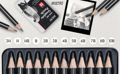 Brustro Artists Fineart Graphite Pencil Set of 12 (10B-2H) with Elegant Tin Box