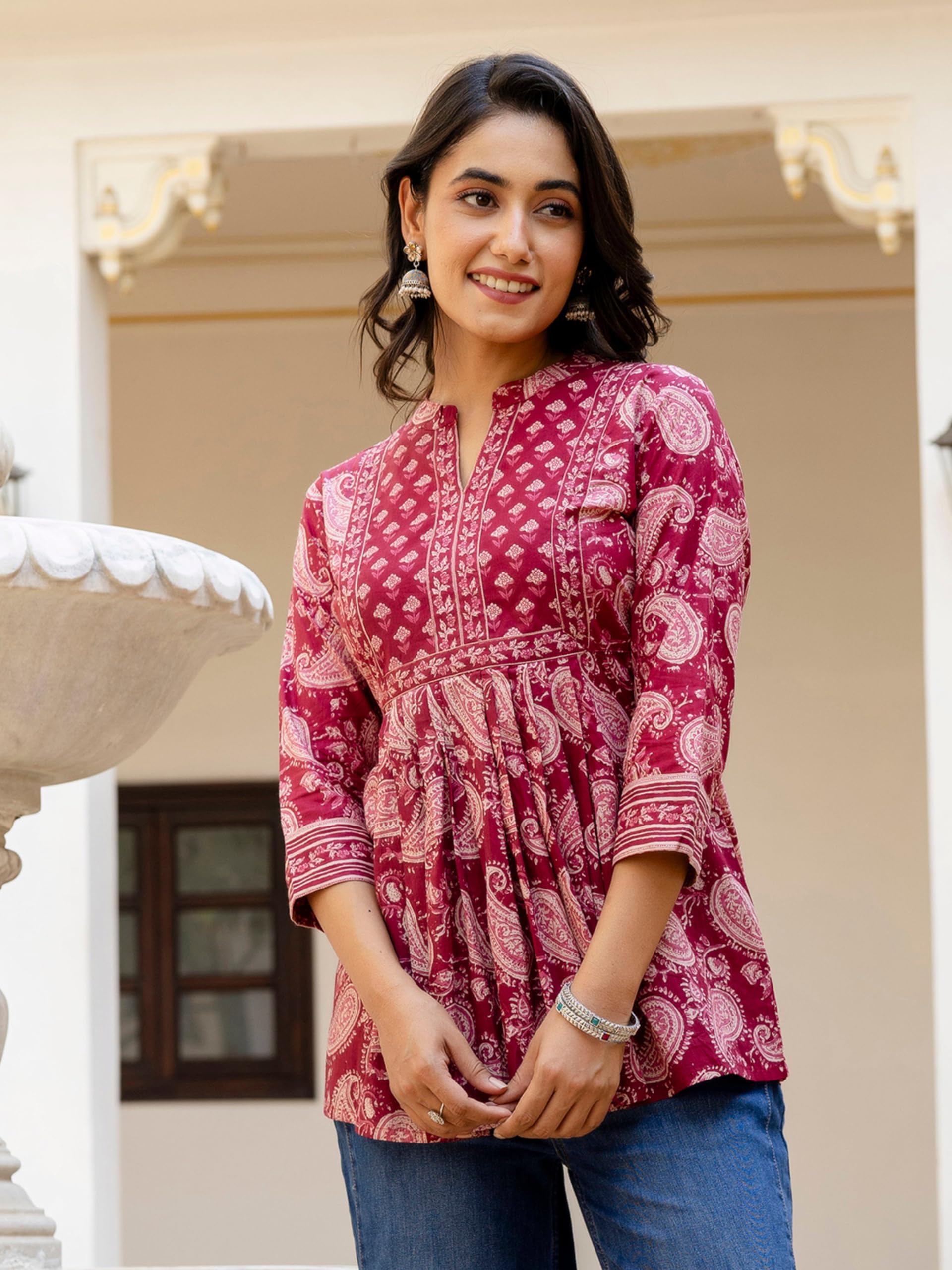 Arayna Women's Pure Cotton Paisley Printed Tunic Top – Comfortable Everyday Wear