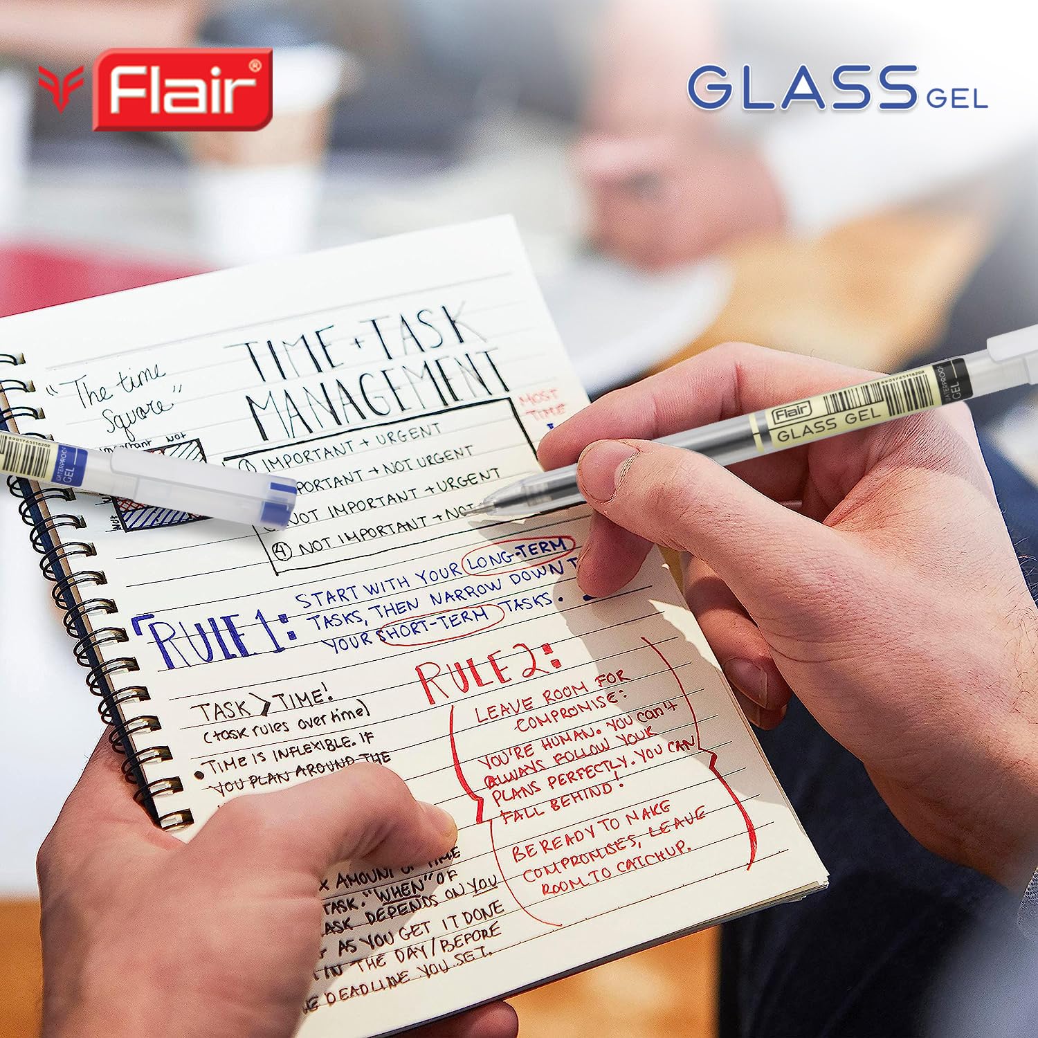 FLAIR Glass 0.6mm Gel Pen | Water Proof Ink for Smooth Flow System | Low-Viscosity for Smudge Free Writing | Quick Dry | Transparent Body With Fine Tip | Black Ink, Pack of 20