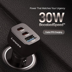 Ambrane 84W Triple Output Fast Car Charger with 2 Type-C & 1 USB, 33W Type C Charging with PD, Fast Charging Adapter Compatible with Cars for iPhone & Android Smartphones (Charge C84,Black)