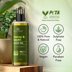 Botanic Hearth Hemp & Biotin Hair Oil for Hair Growth & Strength with Saw Palmetto – 150ml, Non-Sticky & Fast-Absorbing – 100% Natural Oils for Healthy Scalp & Hair – with Hair Oil Applicator