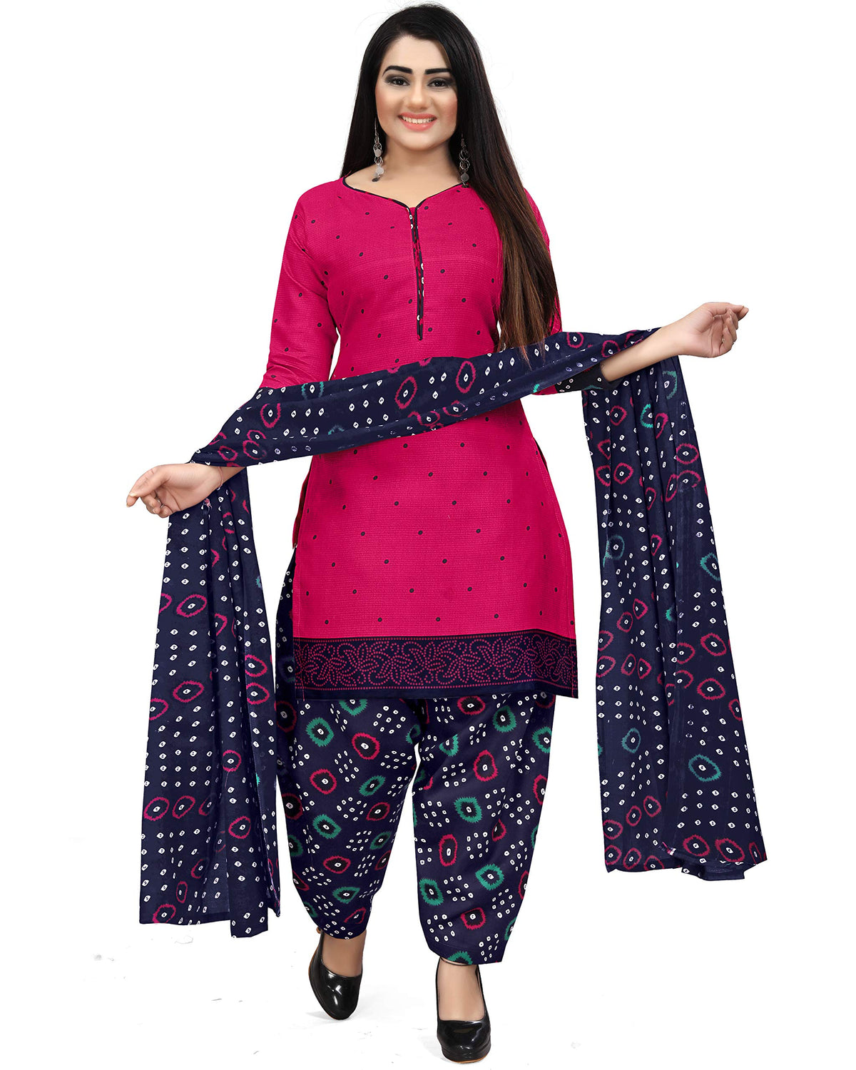 Rajnandini Women's Cotton Printed Unstitched Salwar Suit Material (Dark Pink) - Apparel from Rajnandini - Shop in Sri Lanka at Arcade.lk