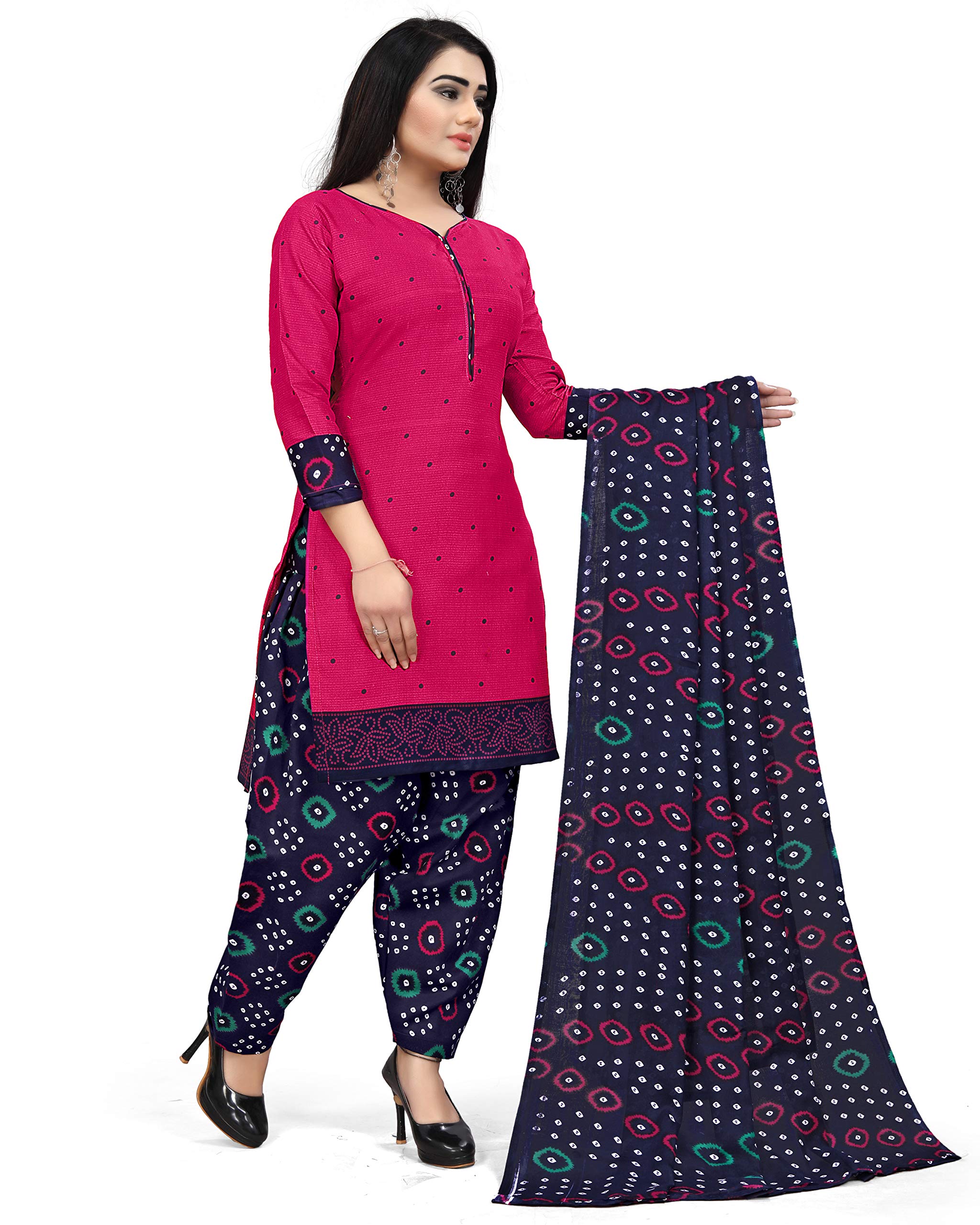 Rajnandini Women's Cotton Printed Unstitched Salwar Suit Material (Dark Pink) - Apparel from Rajnandini - Shop in Sri Lanka at Arcade.lk