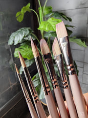 BRUSTRO VelveTouch Artist Brushes | Set of 6 | Gouache, Acrylics, Watercolor, and Oil Painting | Short Handle, Synthetic Bristles, Round, Filbert, Dagger, Flat Shape