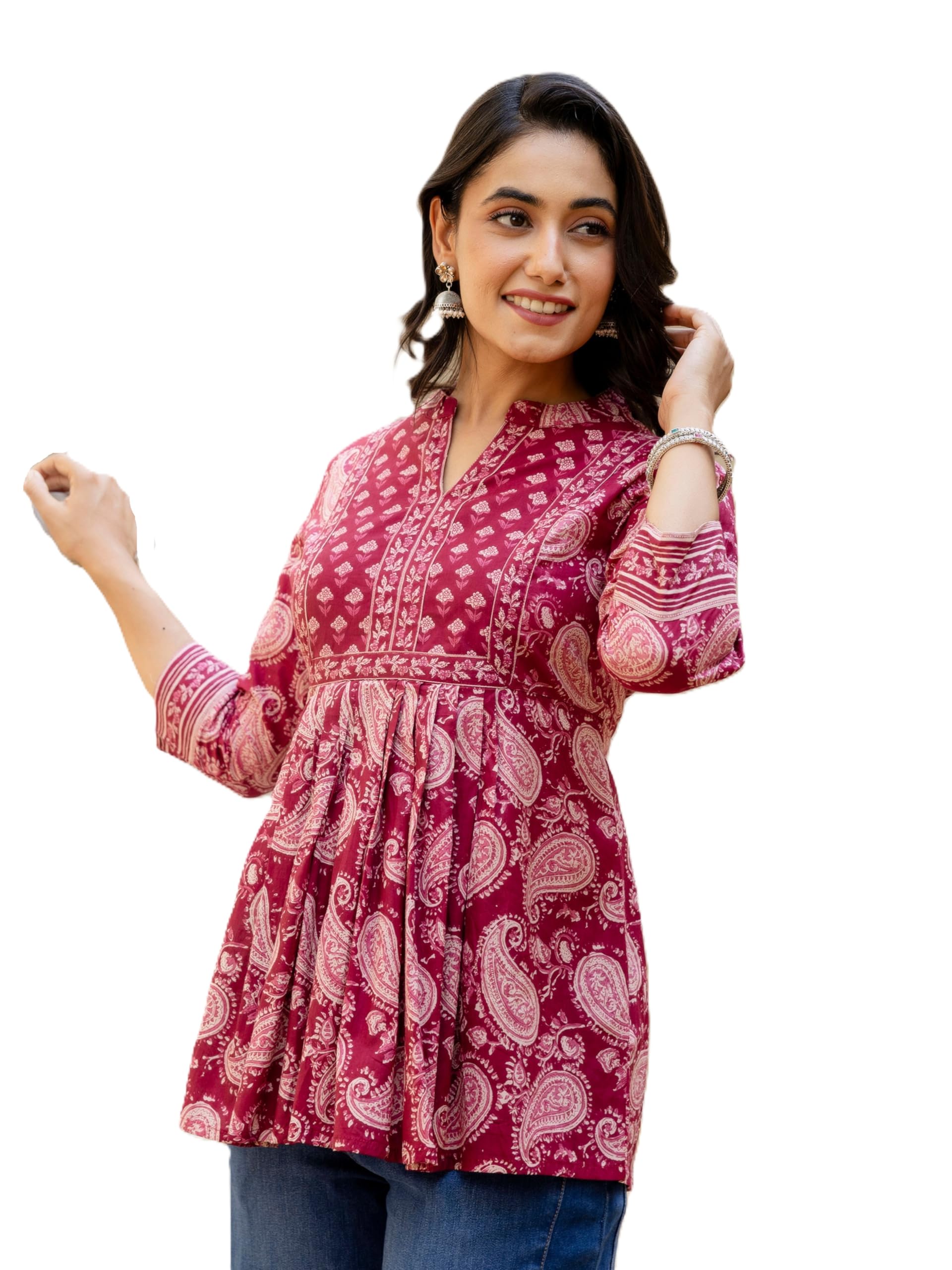 Arayna Women's Pure Cotton Paisley Printed Tunic Top – Comfortable Everyday Wear
