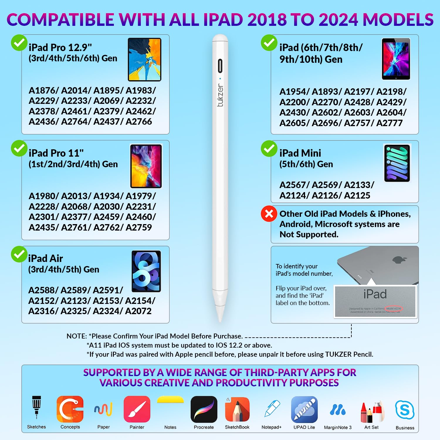 Tukzer Active 2nd Gen Stylus Pen iPad Pencil | Palm Rejection, Tilt Sensor, High Precision| for only iPad 2018 Onwards iPad(6/7/8/9/10) Air(3/4/5) Pro11(1/2/3/4) Pro12.9 (3/4/5/6) Mini(6/5) White - Personal Computer from Tukzer - Shop in Sri Lanka at Arcade.lk