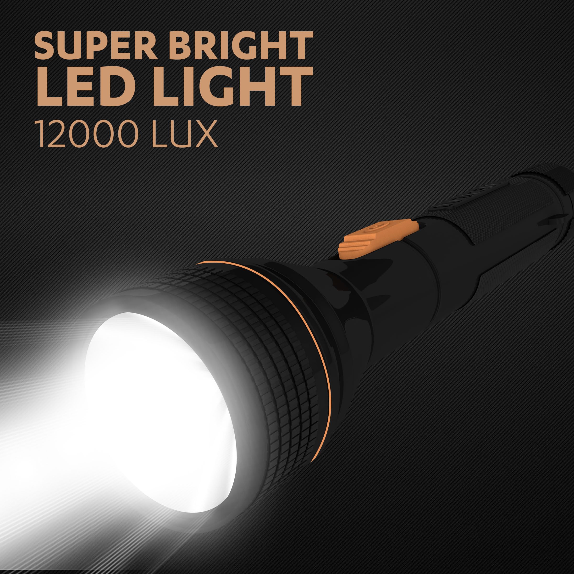 Duracell LED Torch Light, Super Bright, 12000 LUX, Ultra-Light and Easy to Carry Design, Large Reflector, for Everyday Use, Black