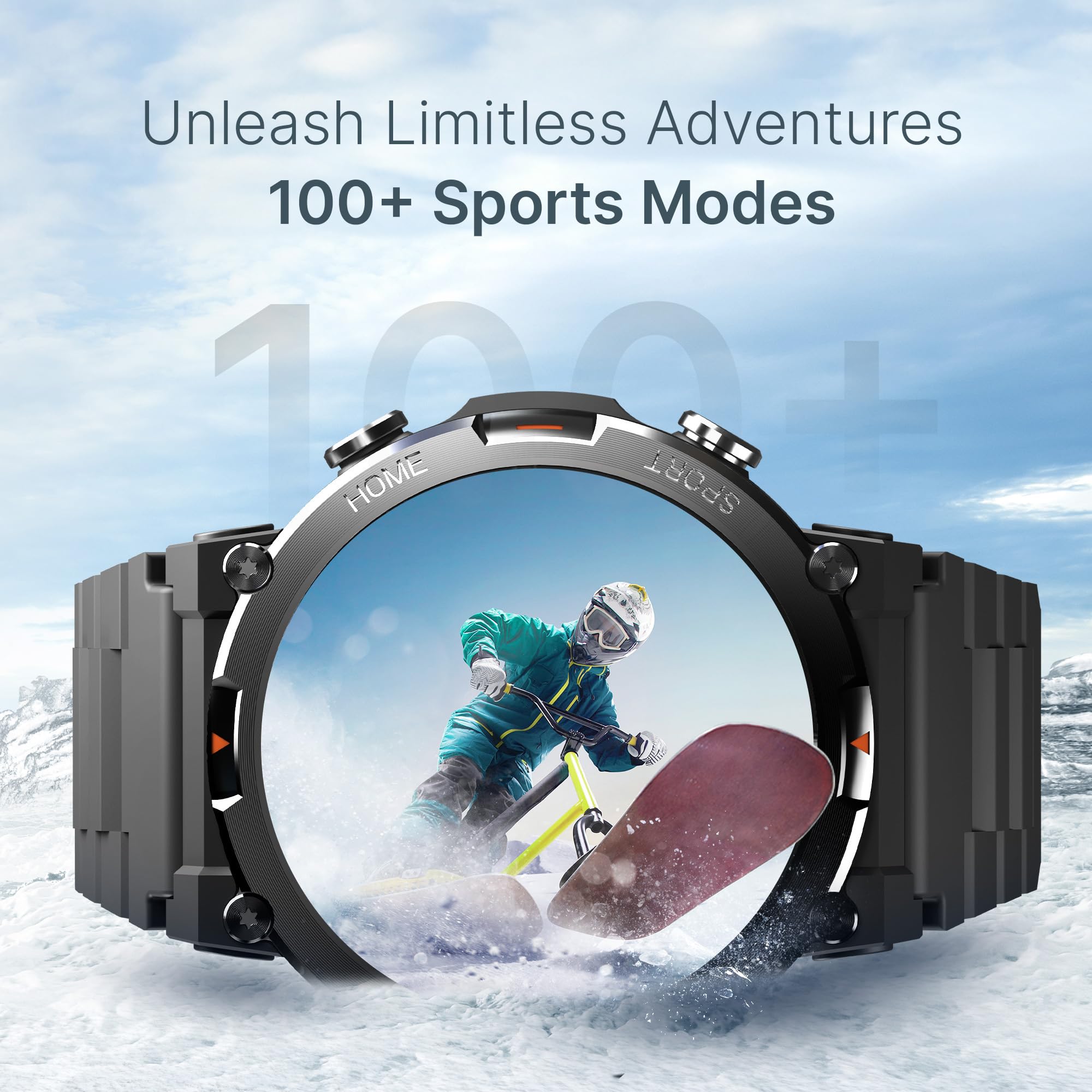 CrossBeats Everest 2.0 Smart Watch, 1.43" True AMOLED, Always ON Display Bluetooth Calling Rugged Outdoor with Flash Light Upto 15 Days Battery Life Smartwatch 100+ Sports Mode (Black)