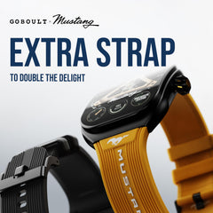 GOBOULT Mustang Muscle Smart Watch 2.01'' 3D Curved Display, Convertible Strap, Premium Metallic Crown, BT Calling, 600 Nits Brightness, AI Voice Assistant, IP68 (Extra Strap, Black Eclipse)