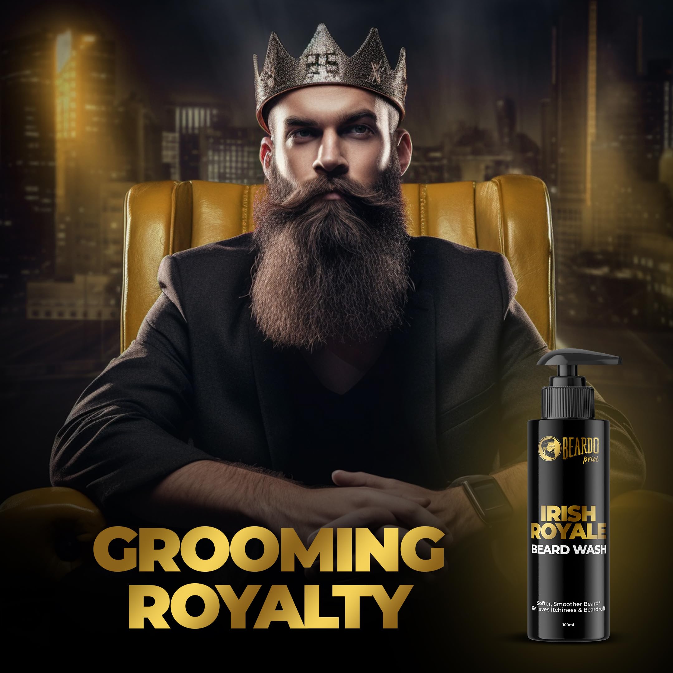 Beardo Irish Royale Prive Beard Wash For Men, 100 ml | Washes & Smoothens the Beard | Refreshing Aromatic After-Use Effect | Beard Cleanser and Conditioner for Healthy Beard