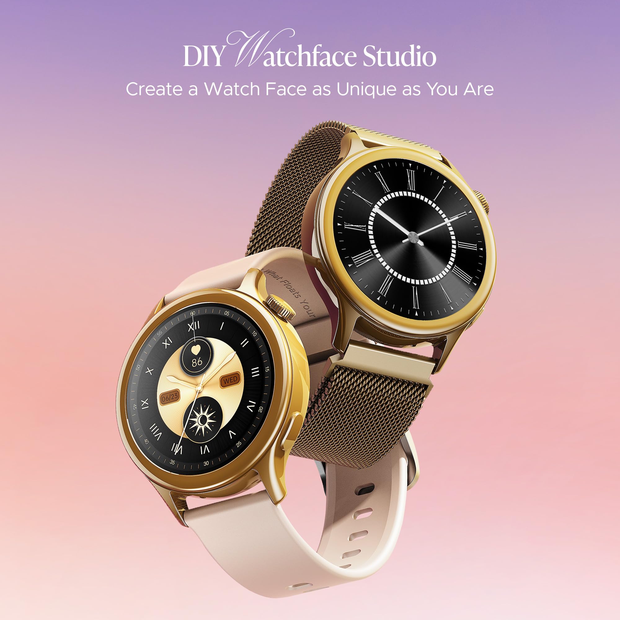 boAt Enigma Daze Women's Luxury Smart Watch w/ 1.3”(3.3cm) Luminous Display, Emergency SOS Live Location Sharing, Functional Crown, Watch Face Studio, QR Tray, BT Calling, HR & SpO2 (Cherry Blossom)
