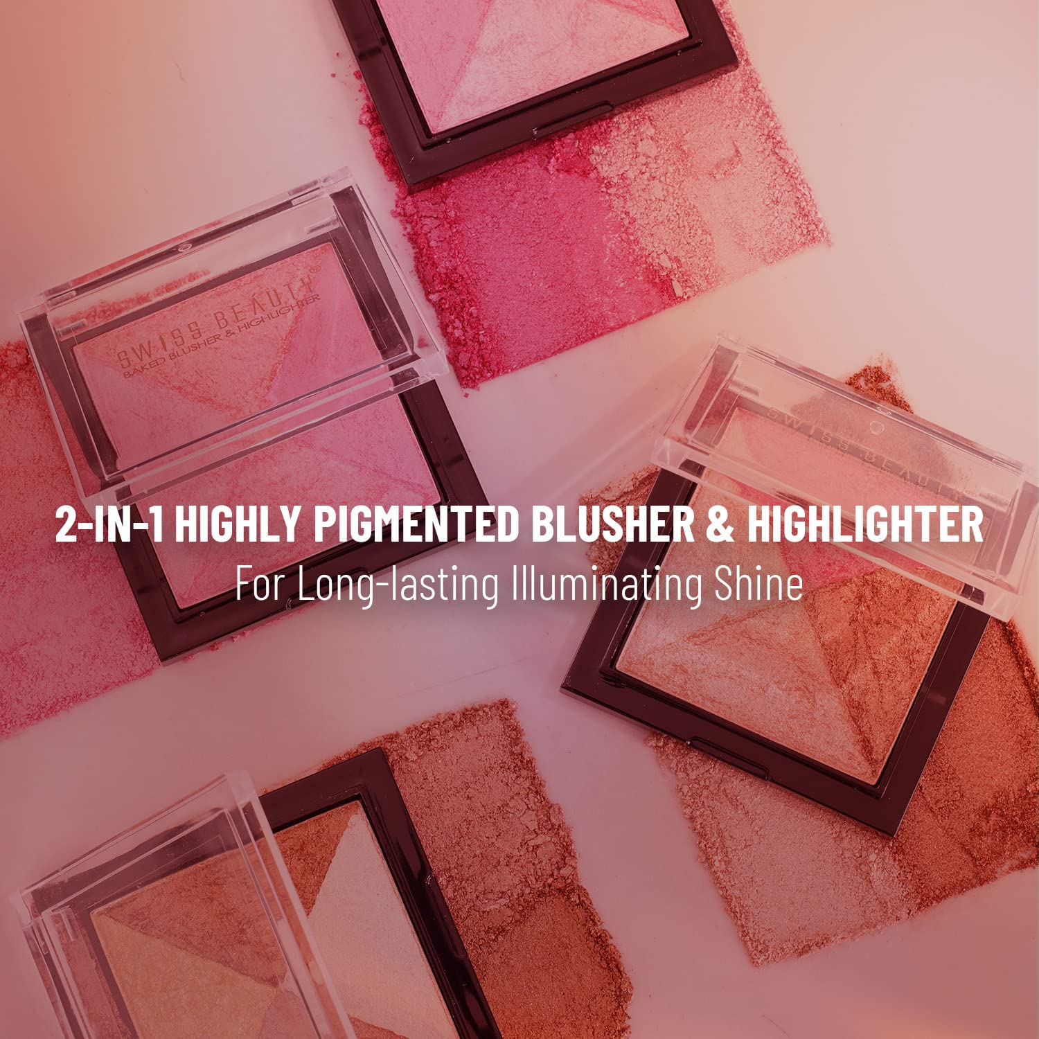 Swiss Beauty Mini Baked Shimmer Blusher And Highlighter Palette For Face Makeup| Multicolor-5, 7 Gm