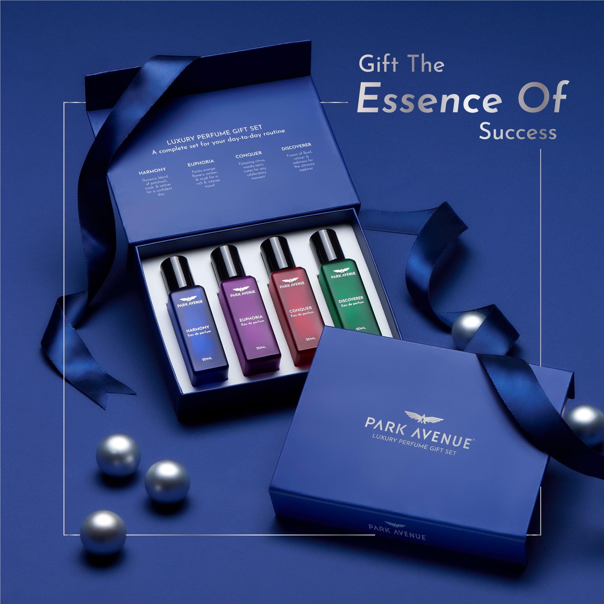 Park Avenue Luxury Perfume Gift Set for Men, 4x20 ml | Euphoria, Conquer, Harmony & Discoverer Perfume | Eau De Parfum | Premium Luxury Perfume for Corporate Man | Perfume for men Long Lasting Smell