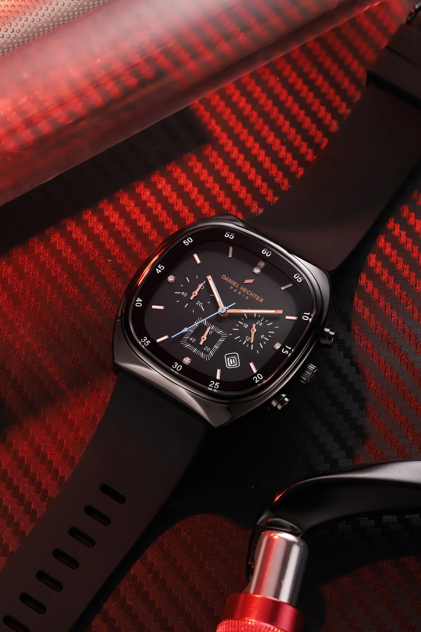 Daniel Hechter Paris Bercy Collection Modern Chronograph Watch for Men with Square Dial and Silicon Band-DHM1001