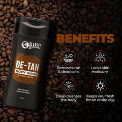 Beardo De-Tan Body Wash for Men, 200ml | Tan Removal and Caffeine Body Wash | Detan With Coffee & Aloe Extracts | For Body & Face | Refreshing Fragrance