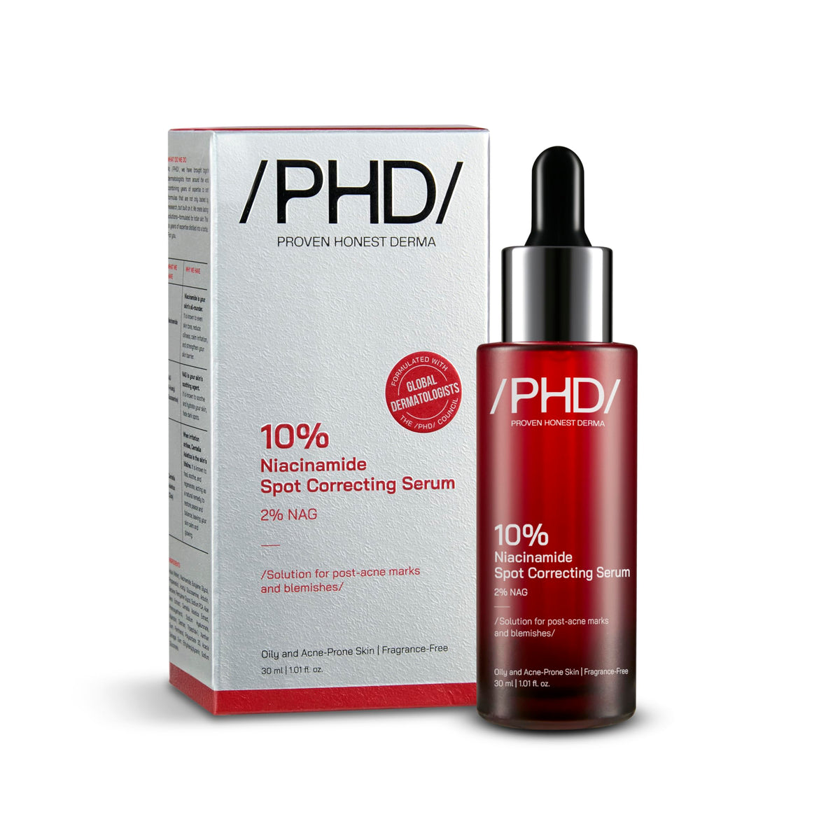 /PHD/ 10% Niacinamide Spot Correcting Serum | Niacinamide for Oily Skin, Acne Scars & Enlarged Pores | Face Serum for Acne-Prone Skin with 2% NAG | Fades Marks, Controls Oil I 30ml