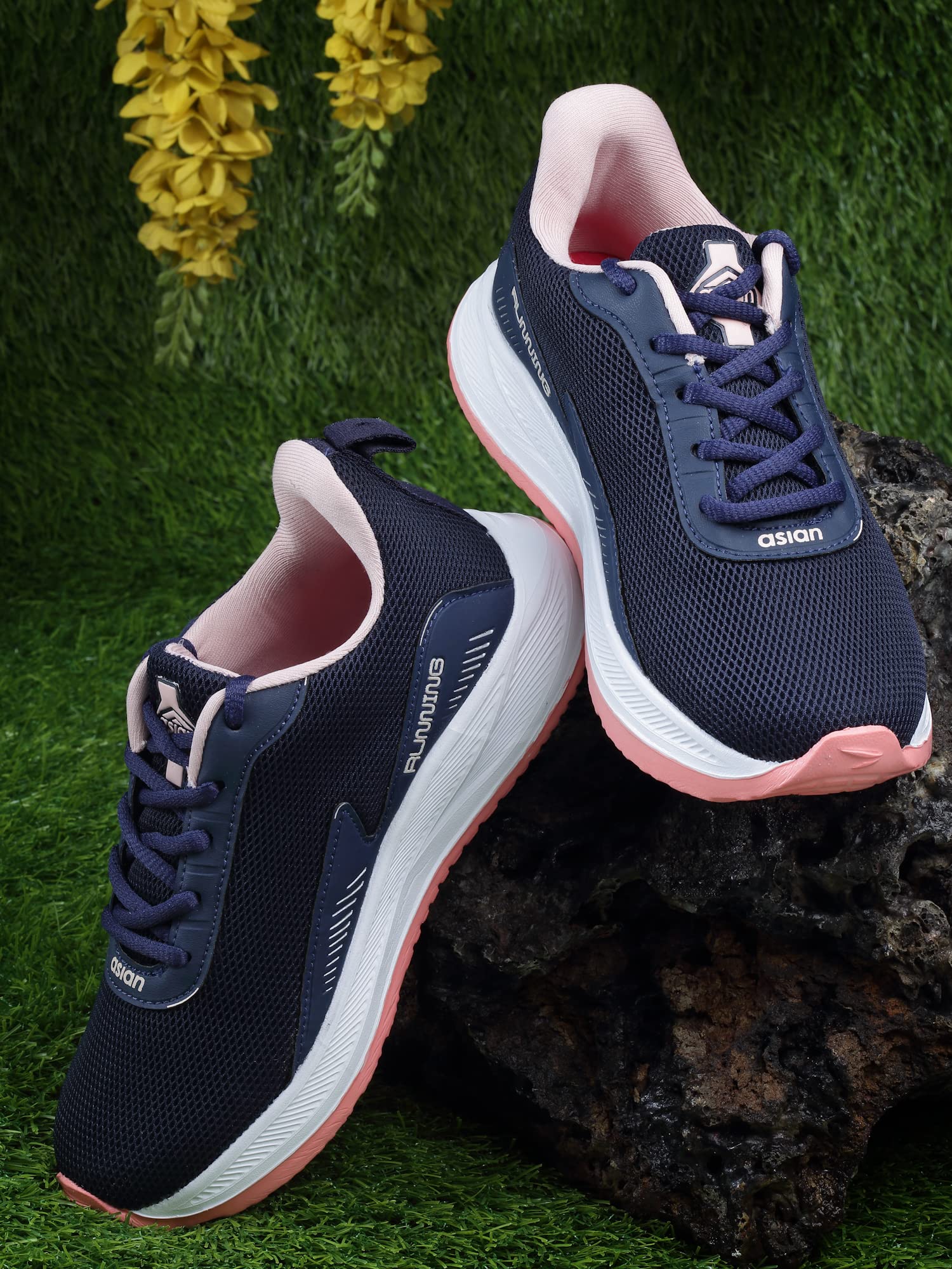 ASIAN FIREFLY-09 Max Cushion Technology Lightweight Eva Sole with Memory Foam Insole Casual & Sports Sneaker Shoes for Women & Girls Navy Pink, 4 UK