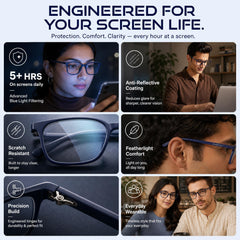 LENSKART BLU | Zero Power Blue Cut Computer Glasses | Gaming Glasses | Anti Glare, Lightweight & Blocks Harmful Rays | UV Protection Specs | Men & Women | Medium | LB E13526