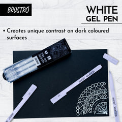 BRUSTRO White Gel Pen | Tip size -1 mm|Pack of 3 | Ideal for Students and Adults, Drawing, Mandala Arts, Students, Office Use, Writing, Pen Set