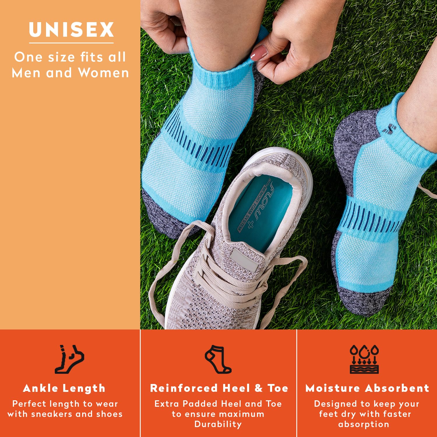 Supersox Anklet Ankle Length Socks for Men & Women (Unisex) Made With Durable, Breathable Cotton, Ideal for Casual Wear, Running, Sports - Pack of 3, Free Size (Sky Blue, Beige, Pink) - Apparel from Supersox - Shop in Sri Lanka at Arcade.lk