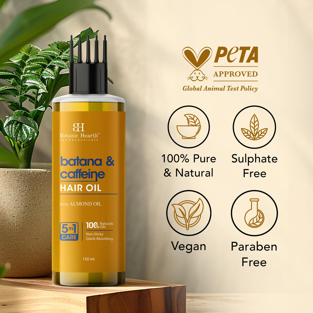 Botanic Hearth Batana Caffeine Hair Oil with Almond – 150ml – Nourishing & Strengthening Hair Treatment, Promotes Healthy Hair Growth, Enhances Shine & Moisture | Glammy.lk