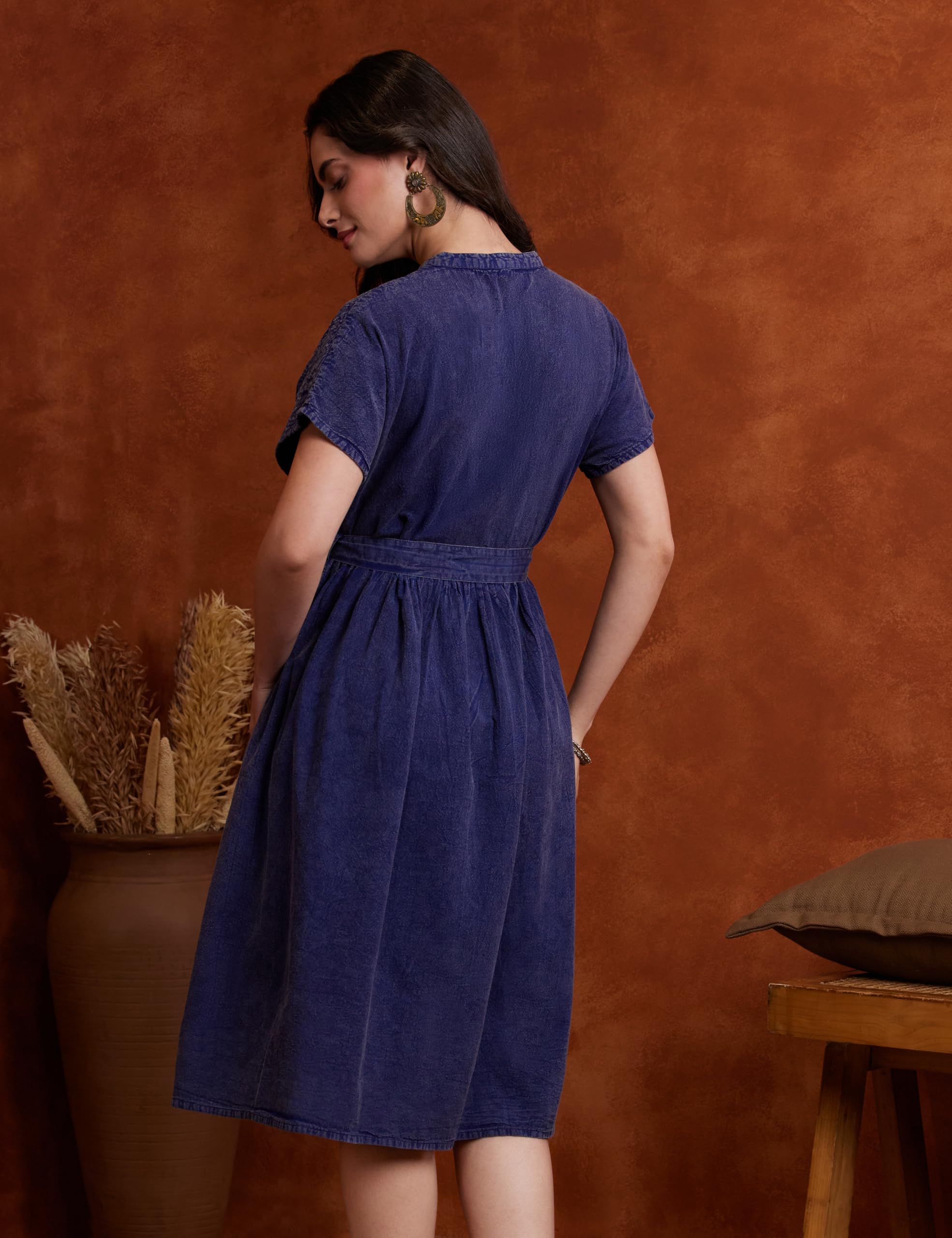 Myx Women's Embroidered Shirt Dress | Cotton Blend | Below The Knee (Available in Plus Sizes)