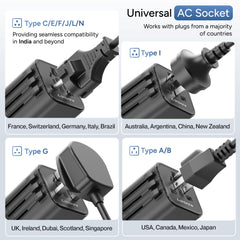 Ambrane Universal Travel Socket, International All in One Worldwide Travel Adapter Socket with 2500W High Power Output with 9 Hole Universal Socket, Compatible in 150+ Countries (ATA-03, Black)