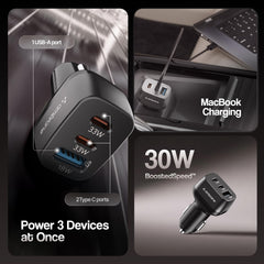 Ambrane 84W Triple Output Fast Car Charger with 2 Type-C & 1 USB, 33W Type C Charging with PD, Fast Charging Adapter Compatible with Cars for iPhone & Android Smartphones (Charge C84,Black)