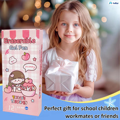 FunBlast Erasable Gel Pens – 12 Pcs of Gel Pen with Magic Eraser, Kawaii Gel Pens, Lightweight Gel Pen with Comfortable Grip, Stationery for School & Office – Blue Ink