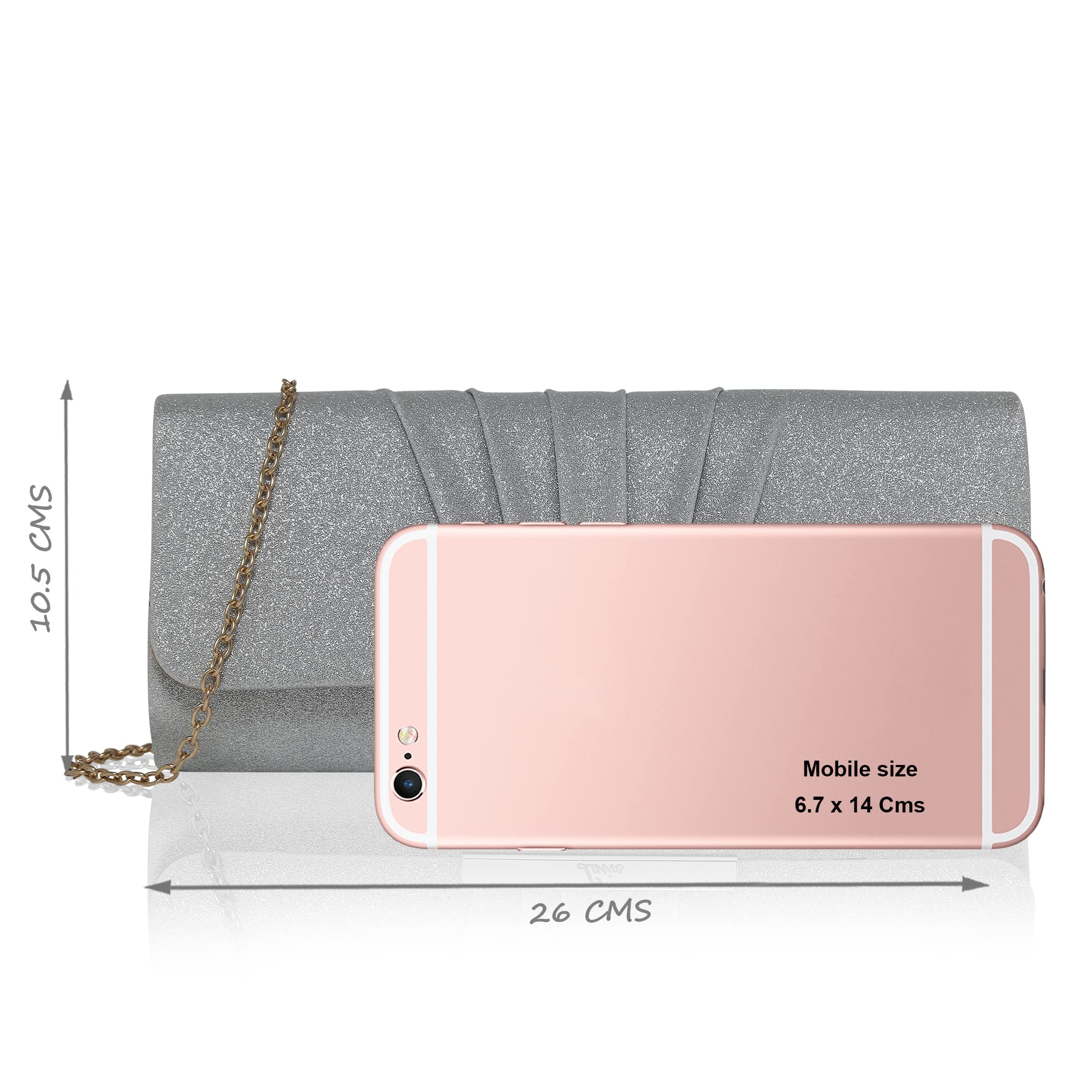 Lavie Women's Frame Detachable Chain Sling Strap Clutch Bags (Silver)