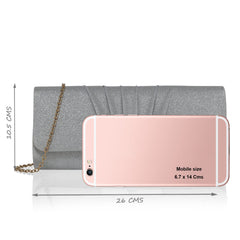 Lavie Women's Frame Detachable Chain Sling Strap Clutch Bags (Silver)