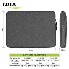 Gizga Essentials Laptop Bag Sleeve Case Cover Pouch for 15.6 Inch Laptop/MacBook, Side Handle, Multiple Pockets, Water Repellent, Shock Absorber, Grey