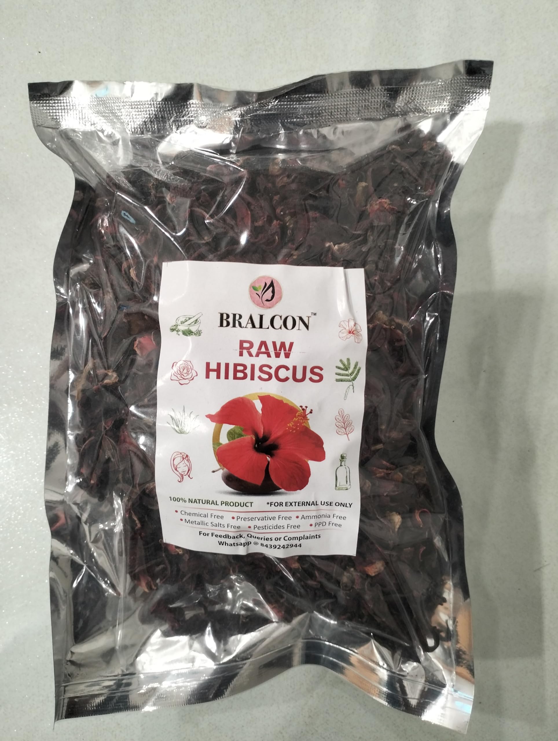 BRALCON Organic Raw Hibiscus -100g |Dry Hibiscus Flower |Rosa-Sinensis for Hair Care & FacePack |Gudhal Ka Phool for Hair growth, Skin Care|Pure raw form