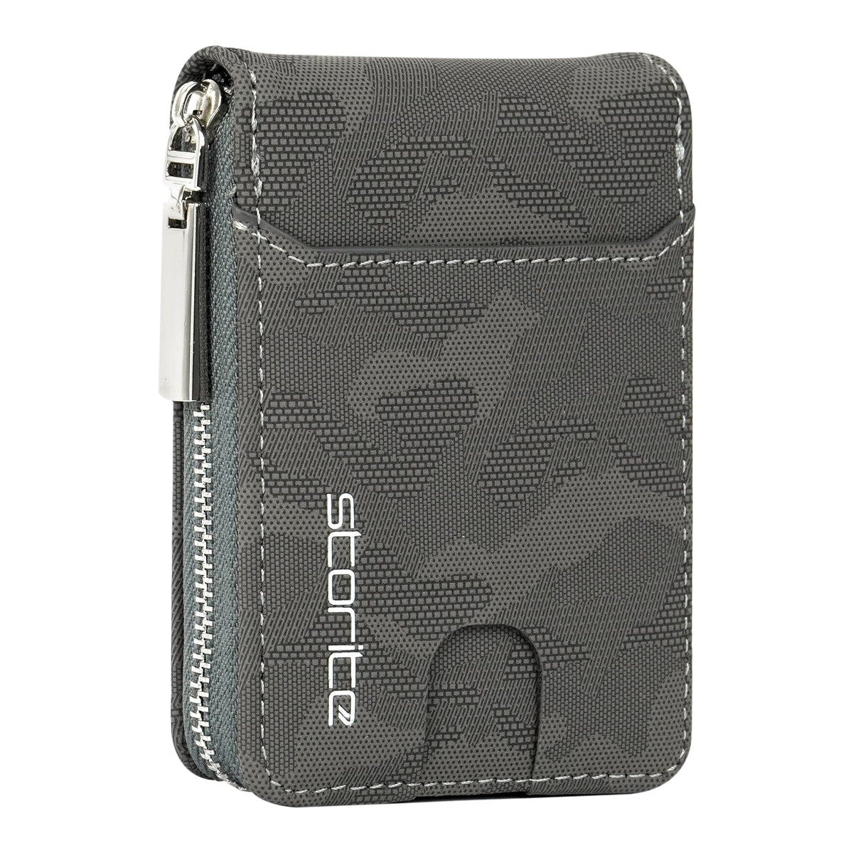 Storite PU Leather 9 Slot Vertical Credit Debit Card Holder Money Wallet Zipper Coin Purse for Men Women - (11.5 X 8 X 2Cm -Camouflage Grey)