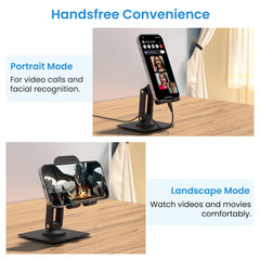 Ambrane 360° Rotation, Foldable Design Mobile Stand with Stable Metalic Round Base, Multiple Height & Angle adjustments Compatible with Smartphones, Tablets, Kindles & iPad (Twistand 360, Black)