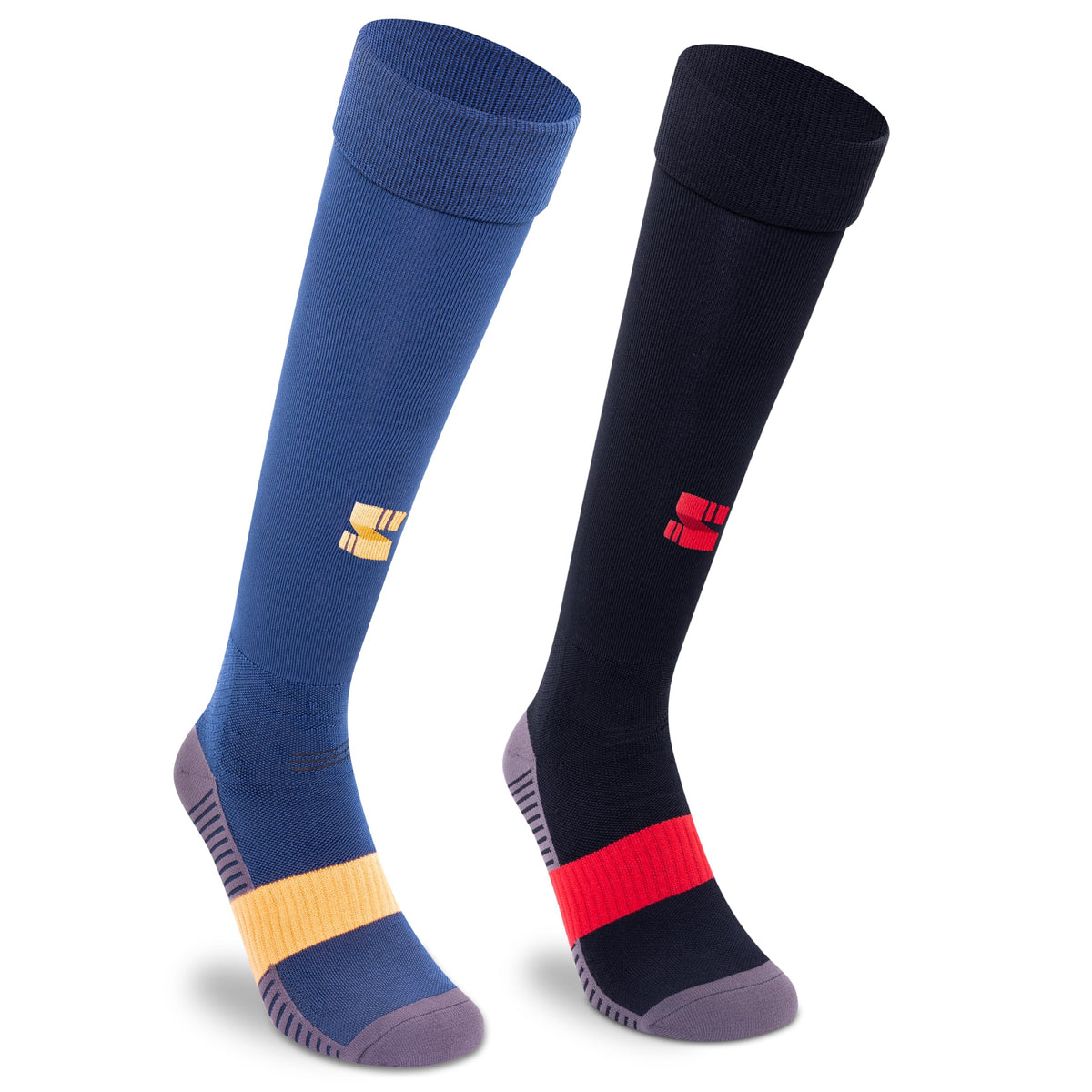 Supersox Unisex Kid’s Football Socks - Knee Length Socks with Cushioned Sole, Odour Free & Superior Grip Uniform Stockings for Football/Soccer, Pack of 2 (Navy & Black) - Apparel from Supersox - Shop in Sri Lanka at Arcade.lk