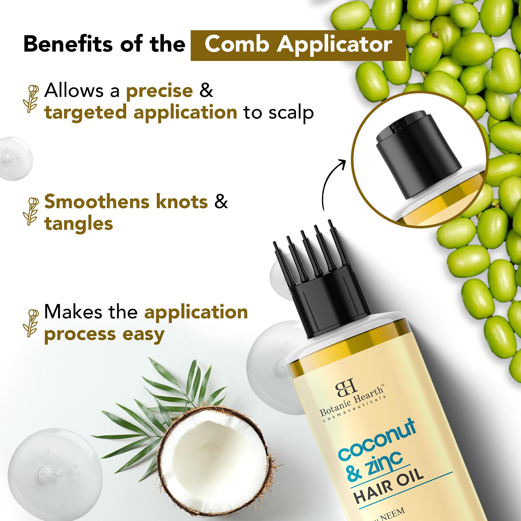 Botanic Hearth Coconut & Zinc Pyrithione Hair Oil with Neem – 150ml – Soothes Scalp, Controls Dandruff, Nourishes & Hydrates for Healthy Hair