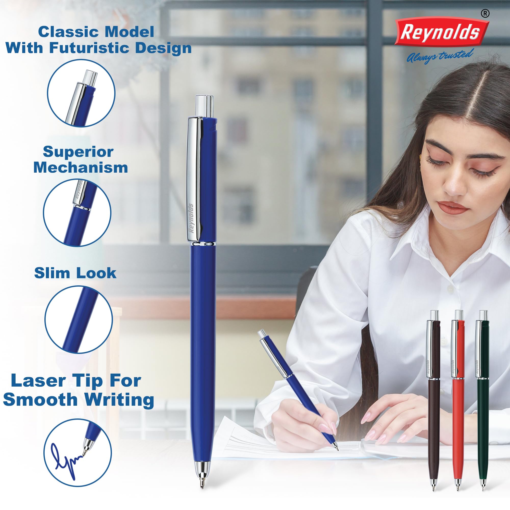 Reynolds Jetter Classic 10 Ct Pouch | Smooth Long-Lasting Ball Pens | Professional Ball Pen | Swift Writing| 0.7Mm |Blue - Office Product from Reynolds - Shop in Sri Lanka at Arcade.lk